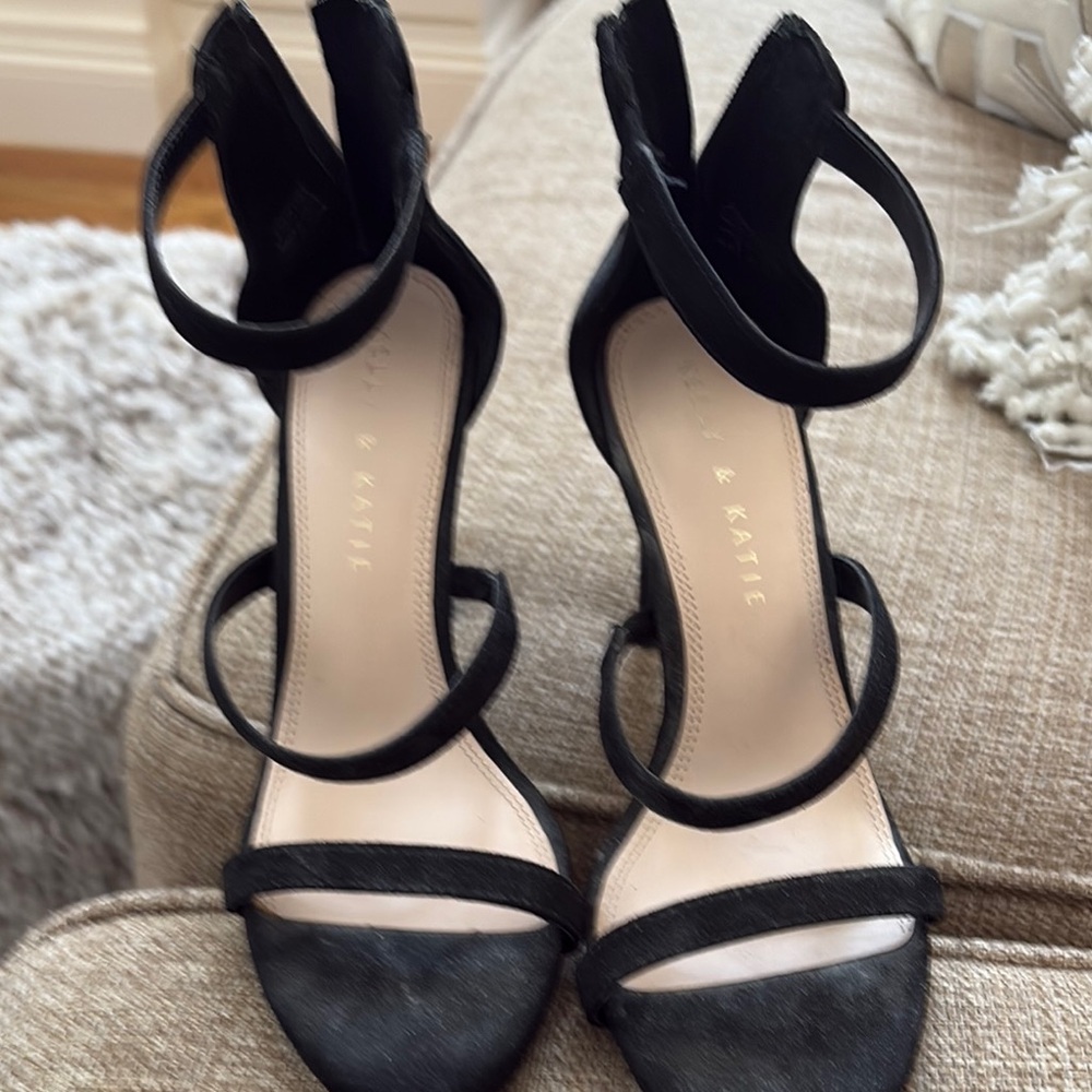 Kelly & Katie Black Suede Heels with Ankle Strap